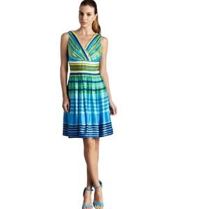 Muse Satin Sleeveless V Neck Dress Size 8 Multicolor